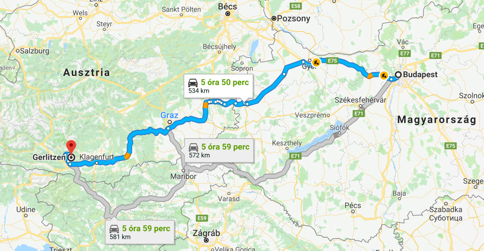 Budapest - Gerlitzen, csak 6 órányi út