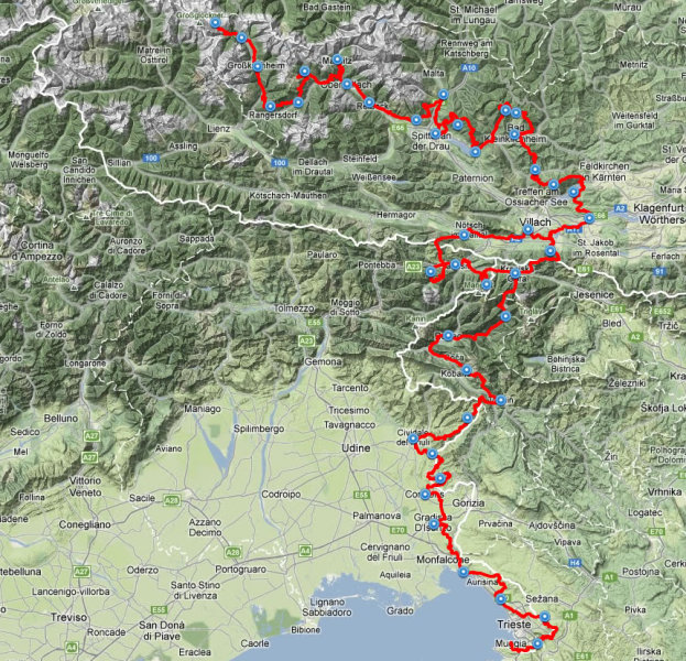 A 750 km-es túraút a térképen