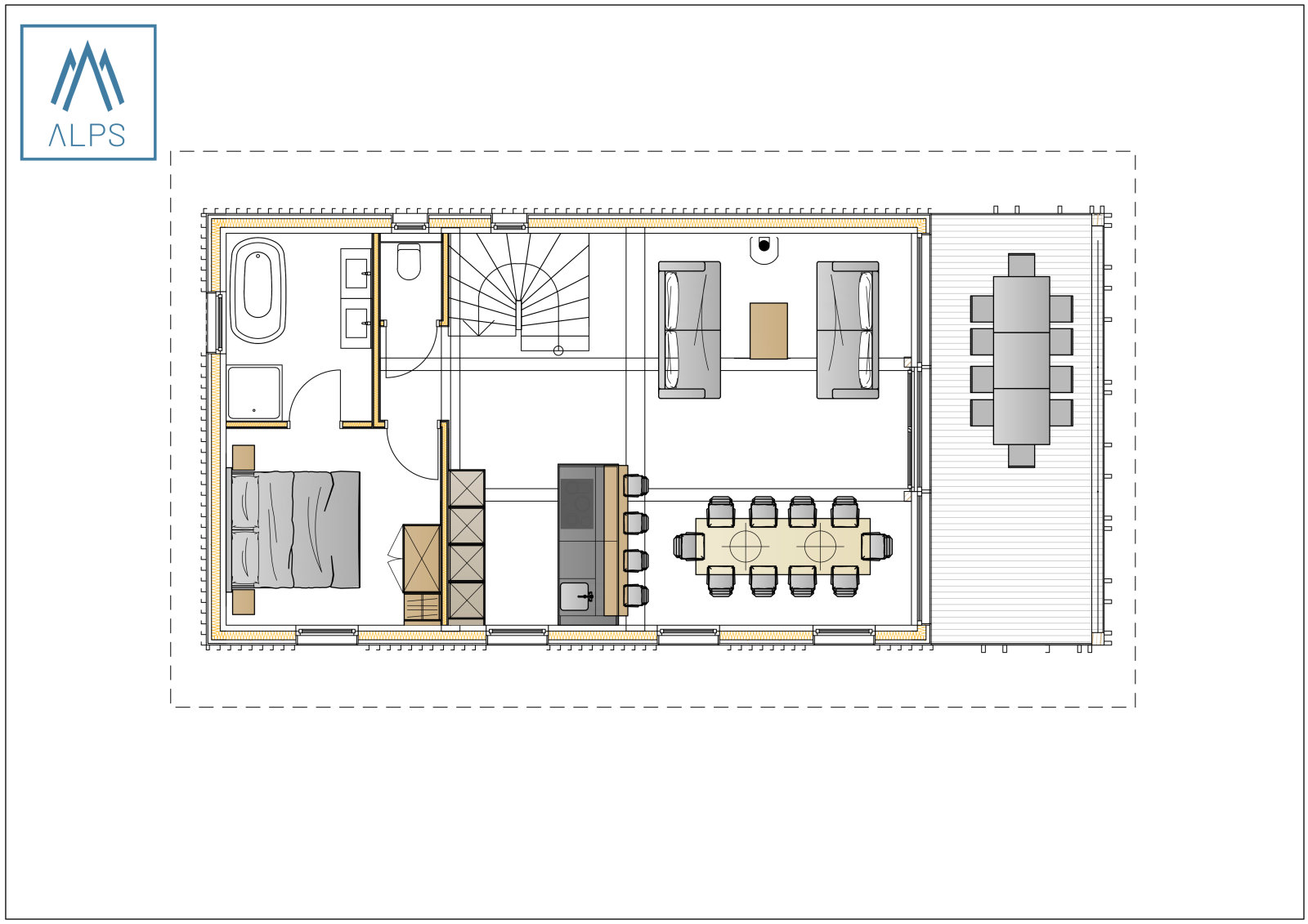 Superior/Premium 4 hálószobás üdülőház szaunával, kismedencével - 125 m2 / 10 fős - földszinti alaprajz