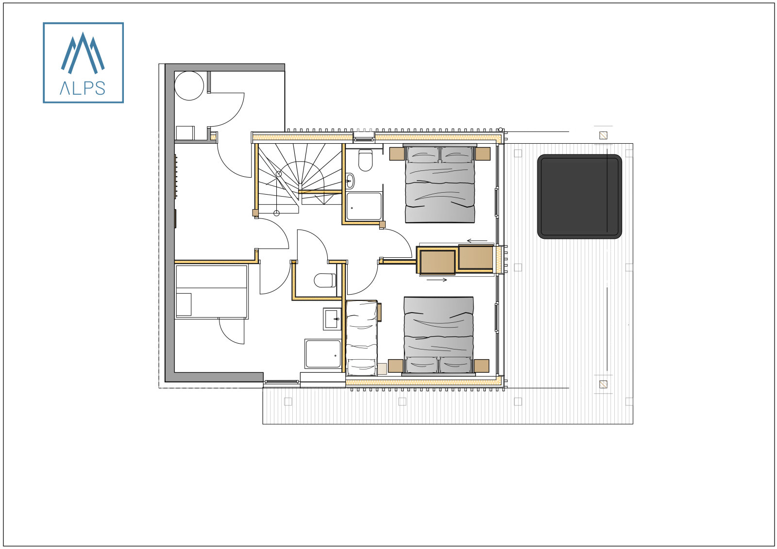 Superior/Premium 3 hálószobás apartman szaunával, pezsgőfürdővel - 100 m2 / 8 fős - földszinti alaprajz