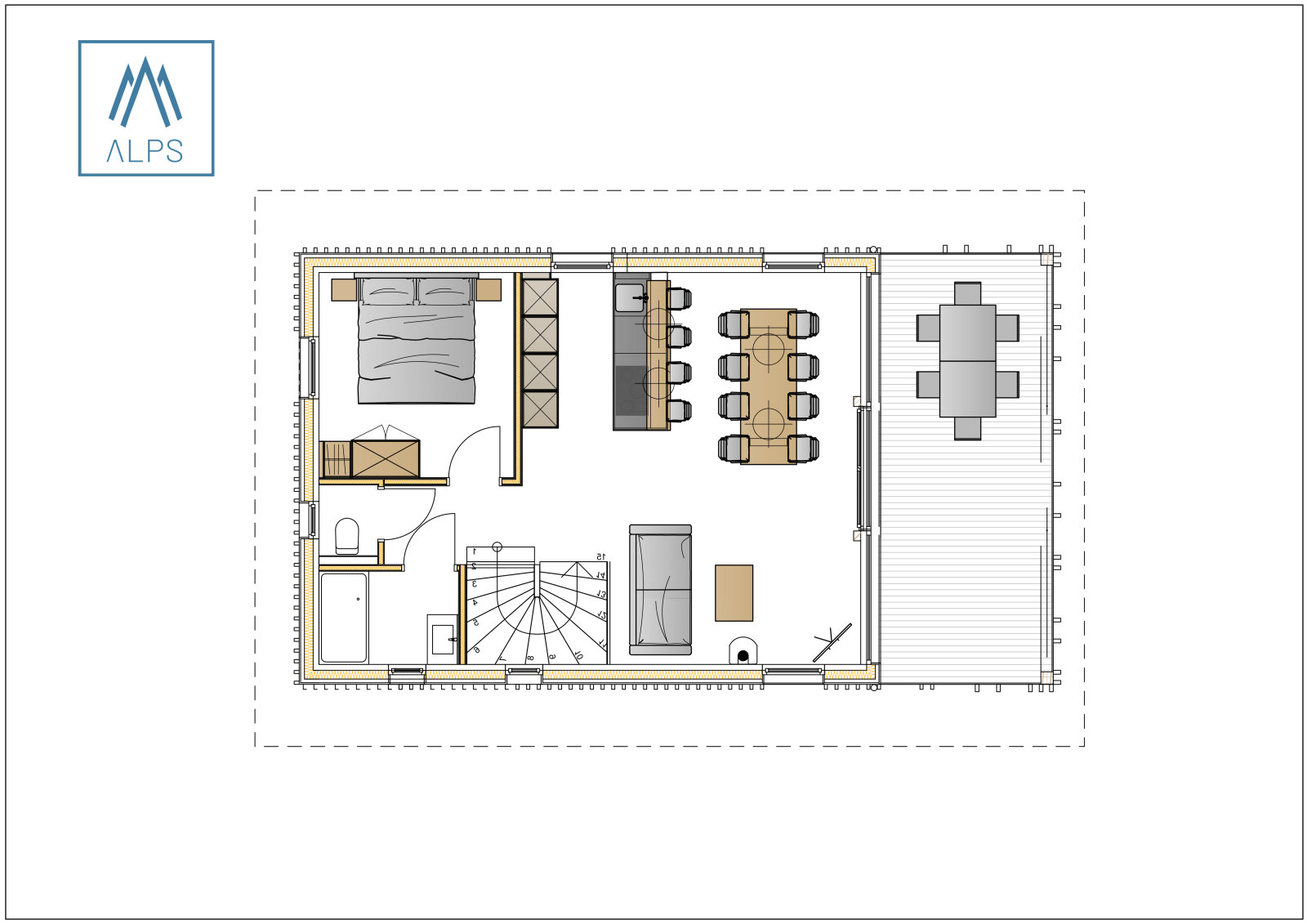 Superior/Premium 3 hálószobás apartman szaunával, pezsgőfürdővel - 100 m2 / 8 fős - emeleti alaprajz