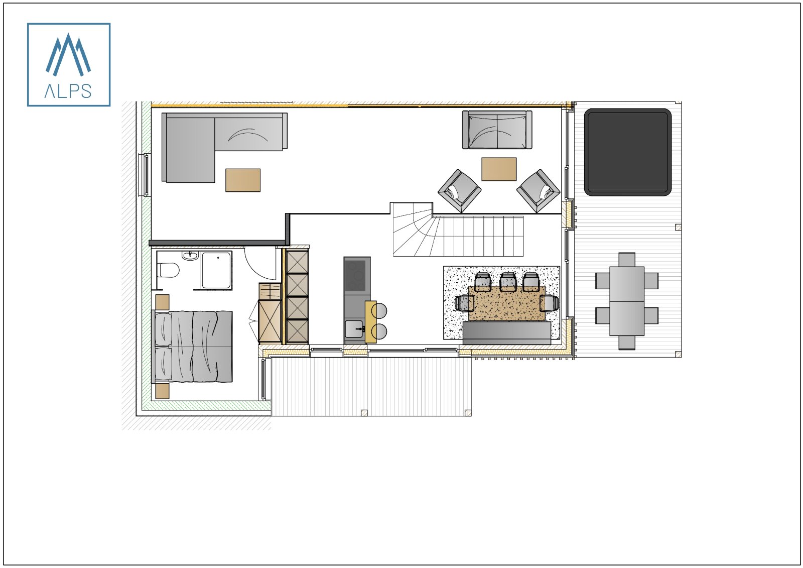 Galériás Superior apartman szaunával, pezsgőfürdővel - 95 m2 / 4 fős - emeleti alaprajz