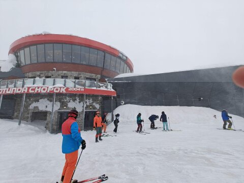 Chopok-csúcs reggel, igazi ítéletidő, -7 fok, hóvihar
