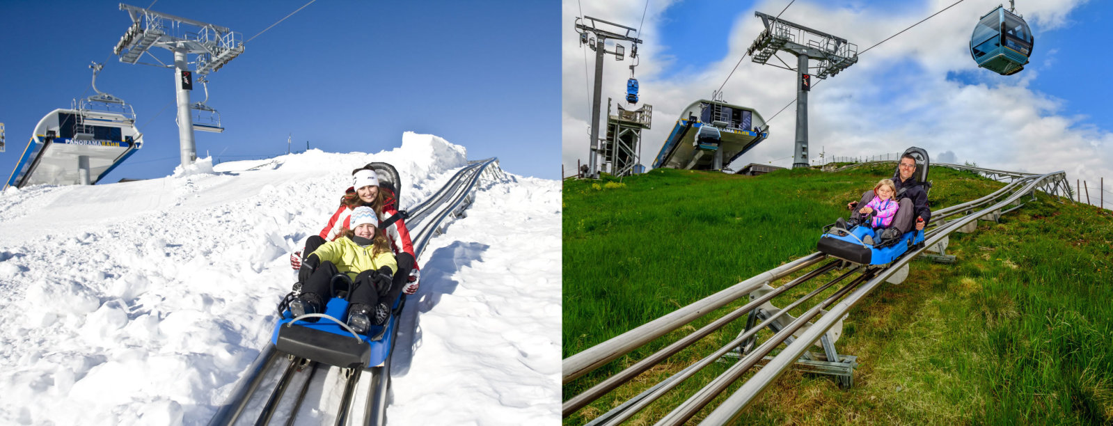 Turracher Höhe hibrid felvonója (kabinos és ülős) és a Nocky Flitzer