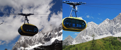A Dachstein panorámaliftje télen és nyáron, mindössze 6 perc a menetidő