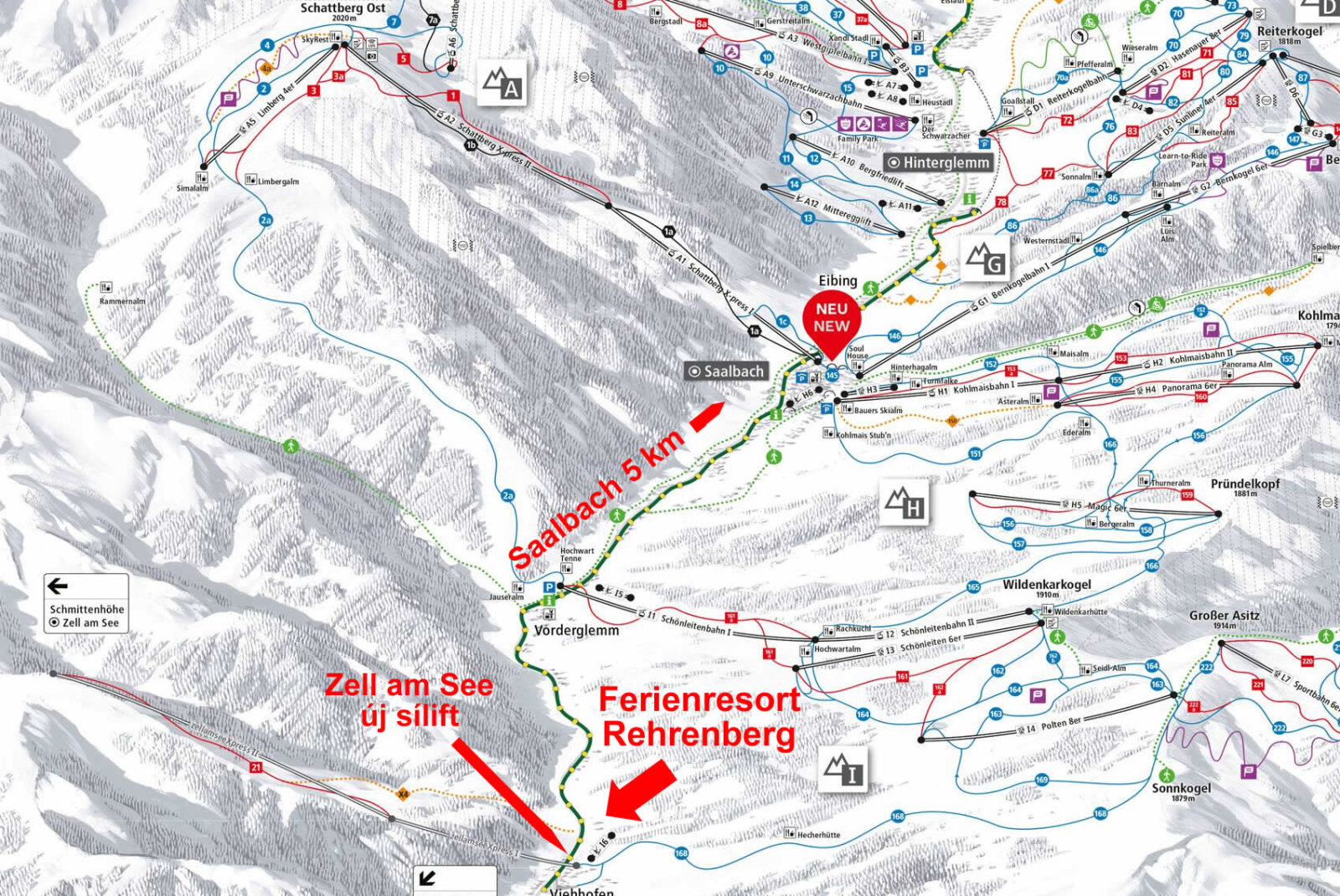 A szállás elhelyezkedése Zell am See és Saalbach között