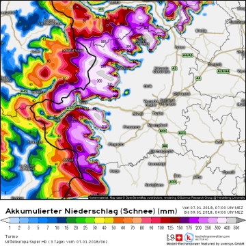 ebből hó (hóhatár olasz oldalon 1400m, francia 1800m felett)
