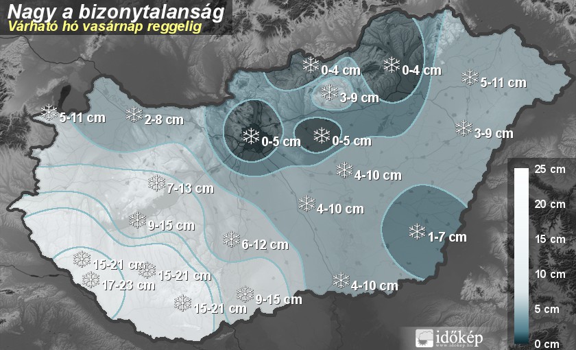 Az Időkép grafikonja, délnyugatról jön a hó