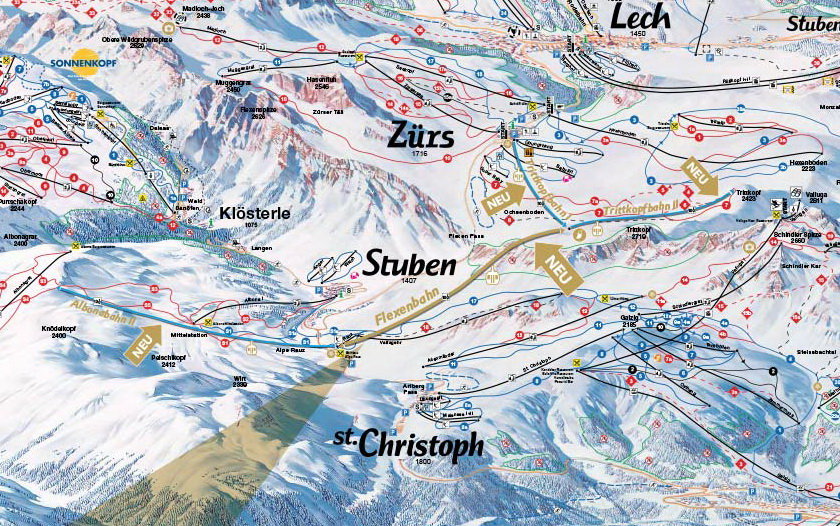 A négy új lift az új pályatérképen