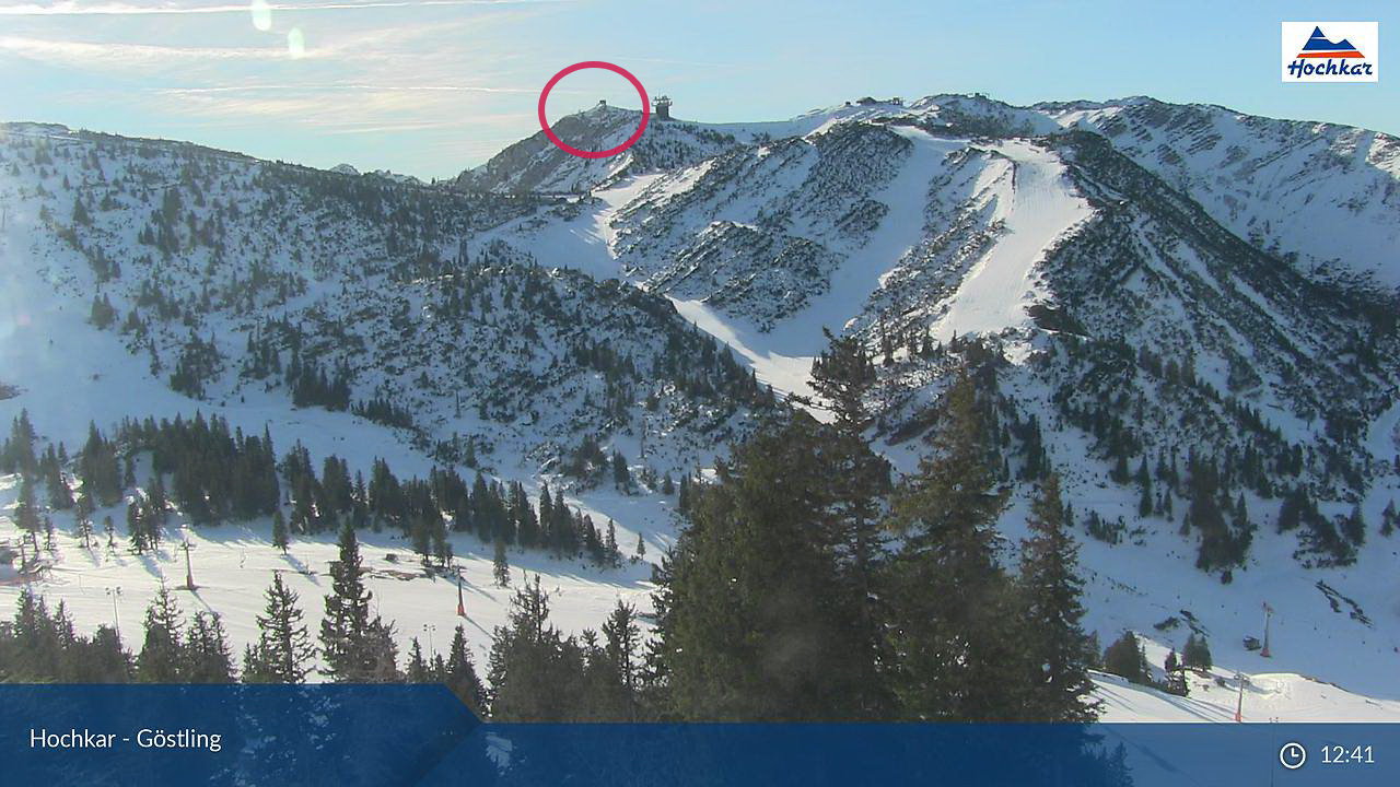 Hochkar tegnap, webkamera. A kilátó helye a körrel berajzolva