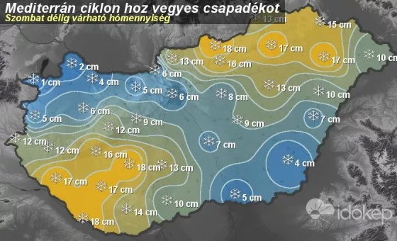 Szombatig várható hómennyiség területi eloszlása (Időkép grafika)