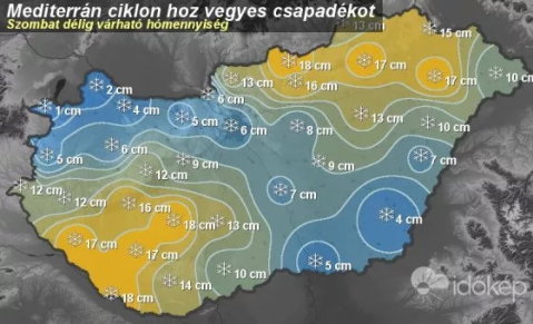 Szombatig várható hómennyiség területi eloszlása (Időkép grafika)