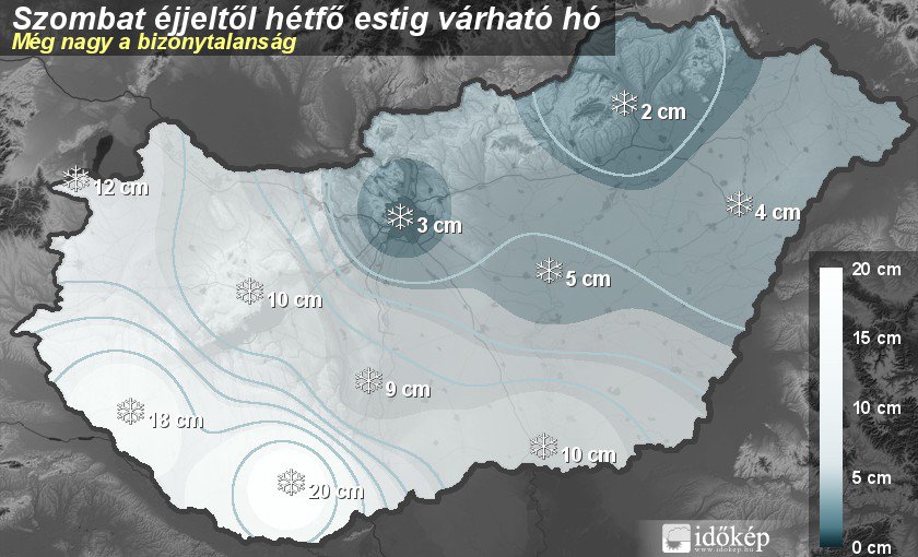 Az időkép mai becslése a hétvégi havazás eloszlásáról
