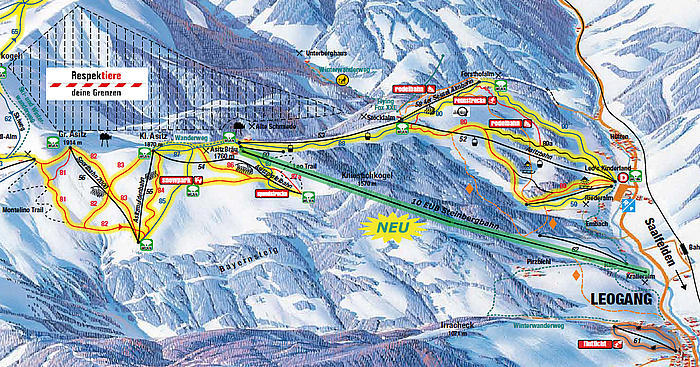 Zöld vonallal az új lift nyomvonala
