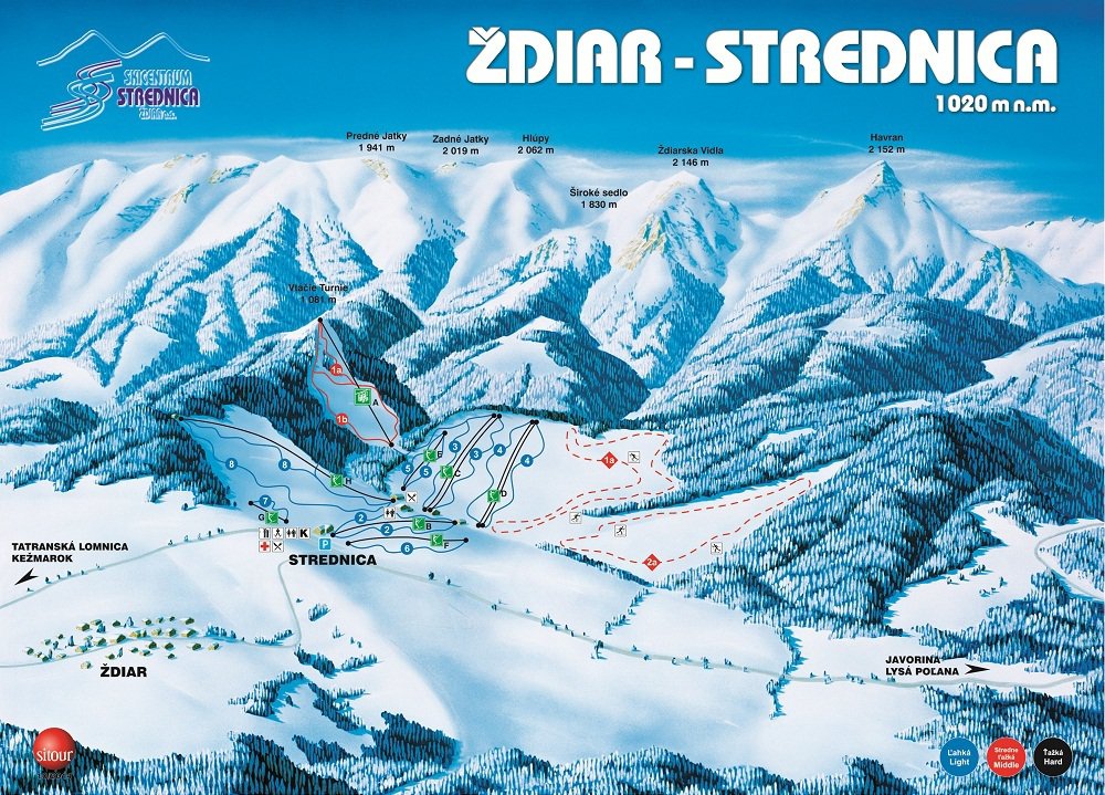 Az új lift (A) a térképen és a két új pálya (1a és 1b)
