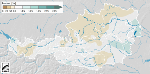 Csapadék mennyisége az utóbbi 30 év átlagához képest százalékban