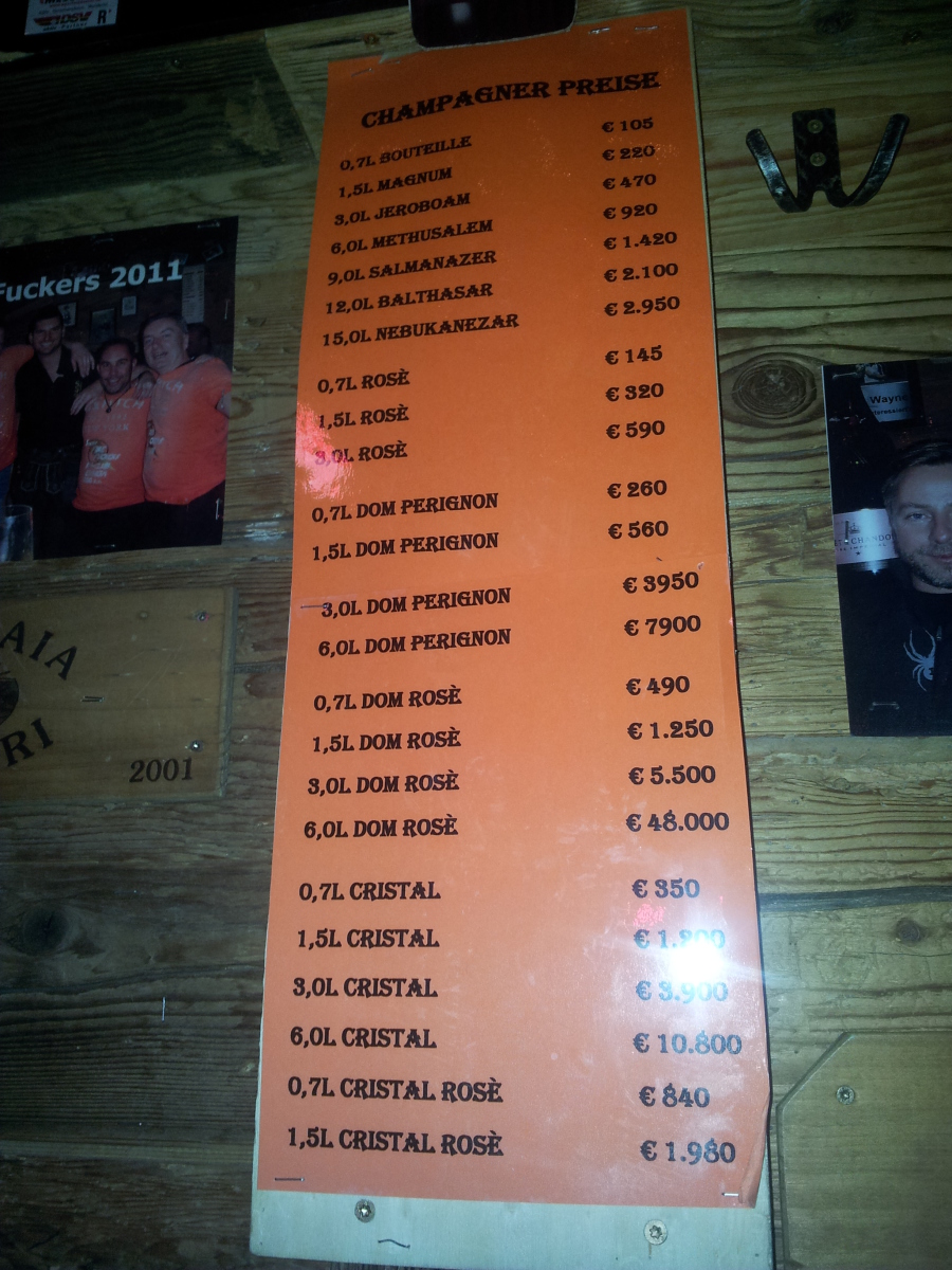 A Champagnerhütte árlistája...