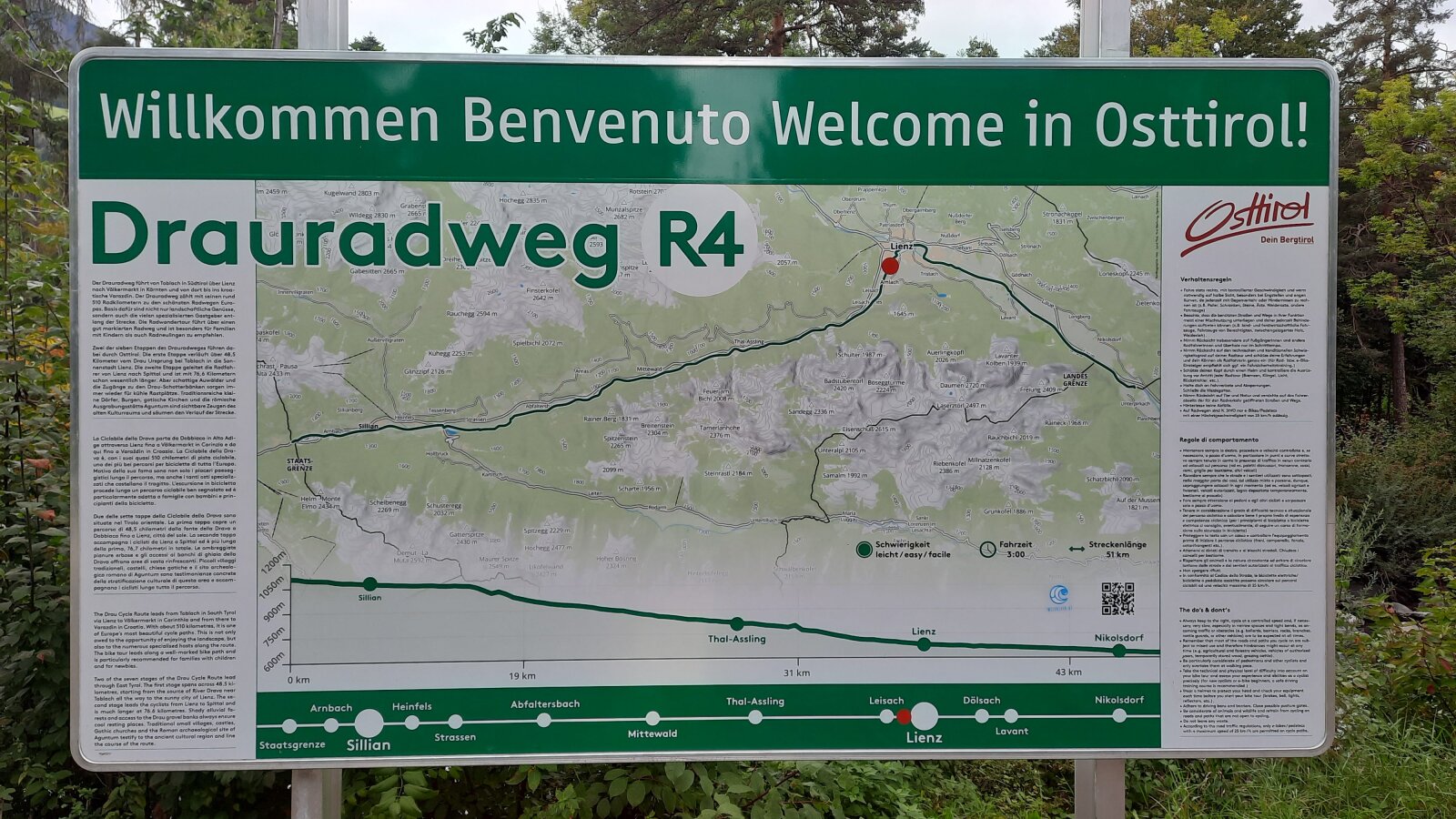 Drauradweg tábla Lienzben