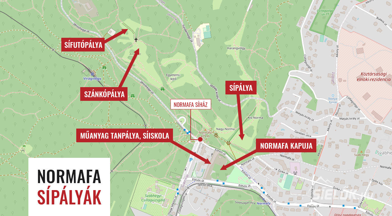 Áttekintő térkép a normafai sípályákról | Grafika: sielok.hu