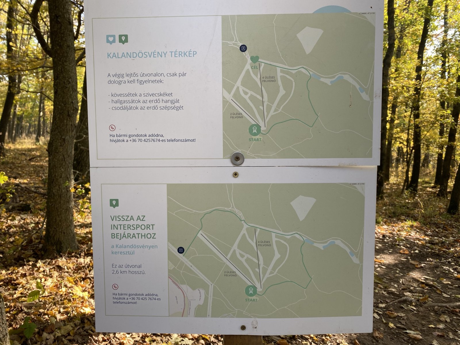 A kilátótól indulva egy kellemes erdei séta során juthatunk vissza az alsó parkolóba