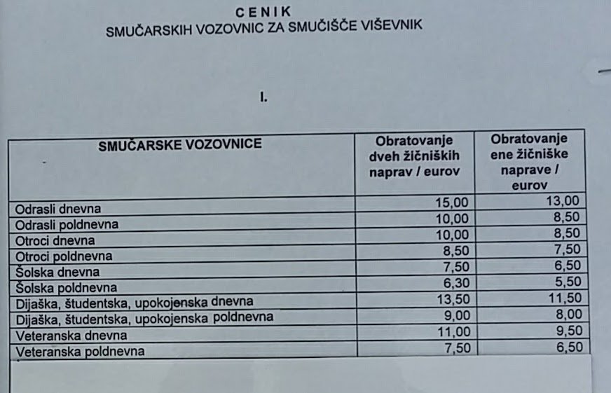 Itt vannak a jegyárak. Odrasli = felnőtt, Otroci = gyerek