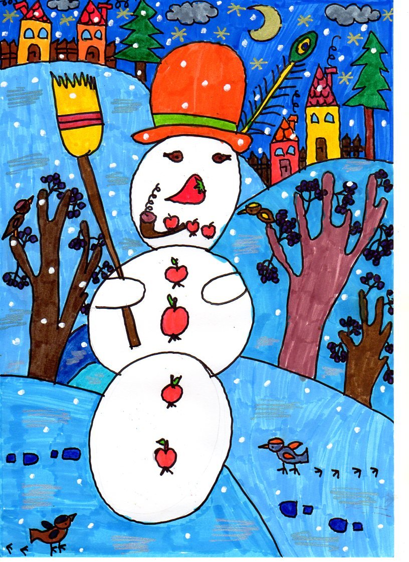 Péter Dorka, 8 éves - Madárbarát hóemberépítés (Debreceni Benedek Elek Általános Iskola, 2. b)