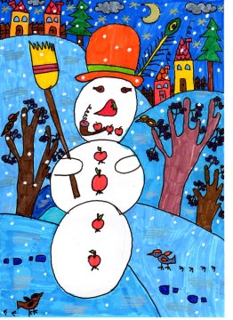 Péter Dorka, 8 éves - Madárbarát hóemberépítés (Debreceni Benedek Elek Általános Iskola, 2. b)