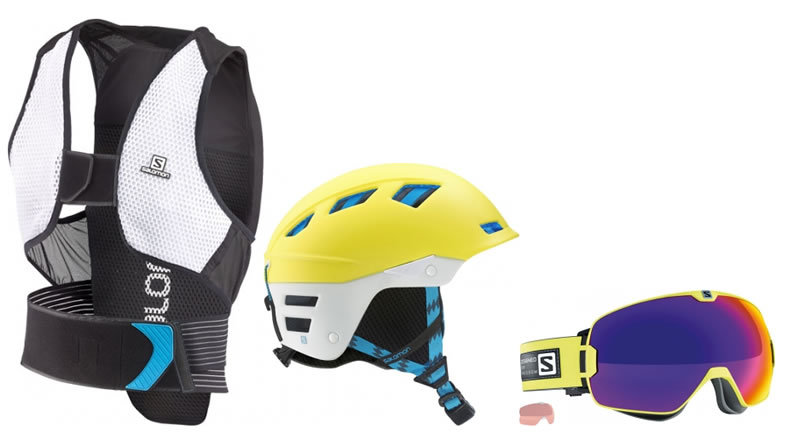 A nyeremények: Salomon FLEXCELL protector, MTN Lab sisak, X-Max síszemüveg