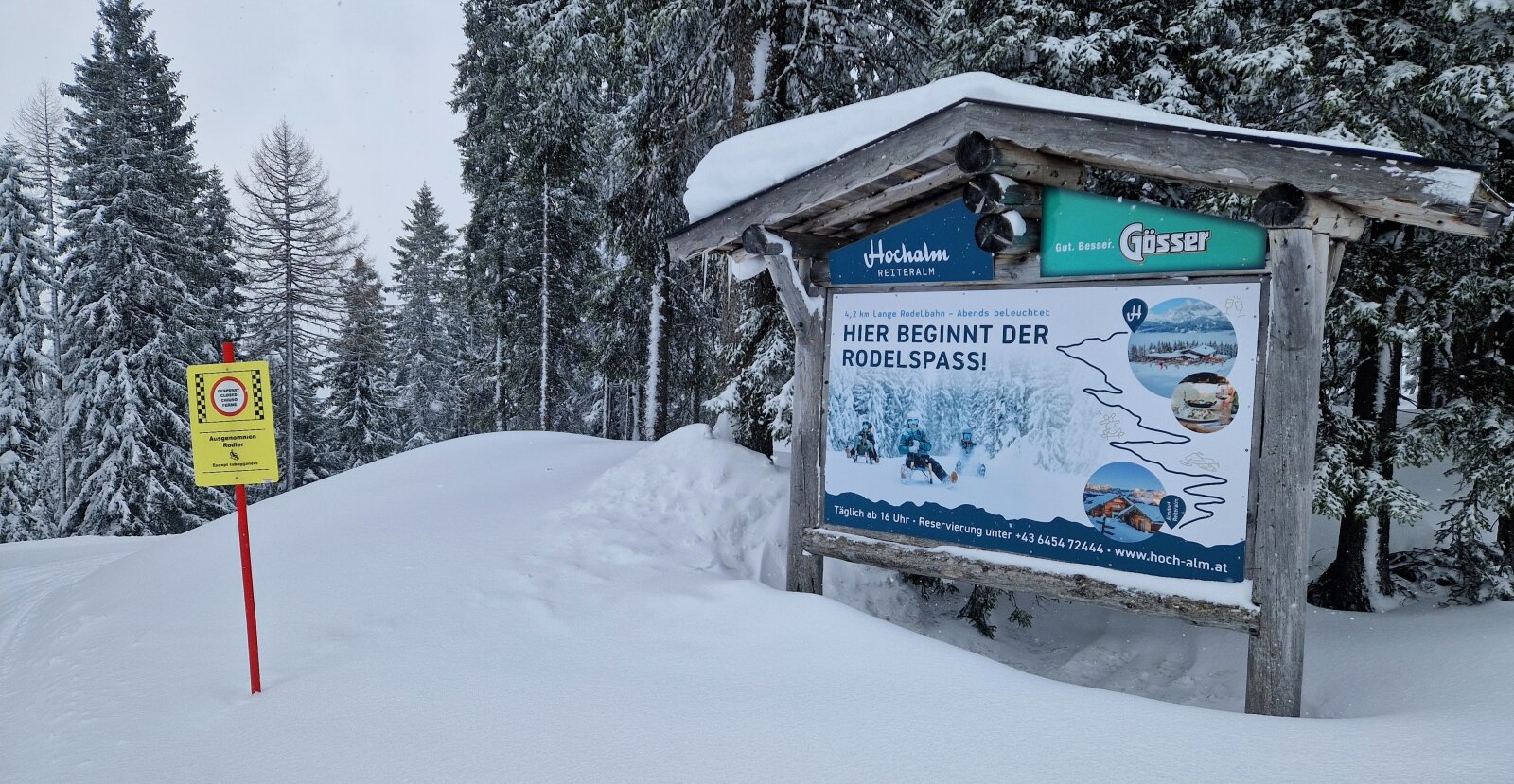 A Hochalm Hüttétől indul és az Almdorf Reiteralm-ba érkezik a 4,2 km hosszú kivilágított szánkópálya Reiteralmon. | Kép: sielok.hu (2026)