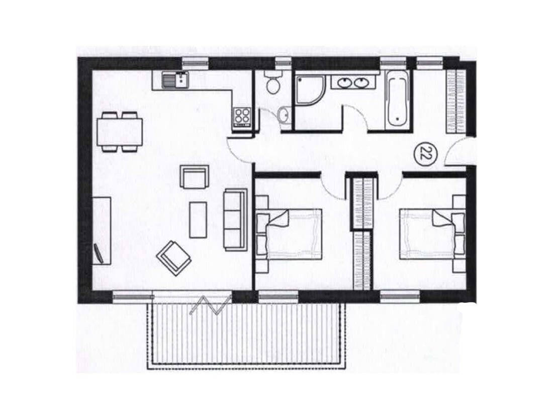 "3A" típus példa alaprajz - 55 m² (4-5 fős)