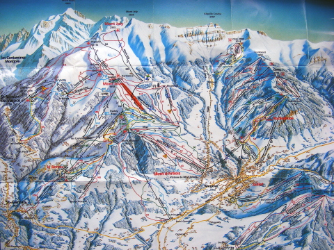 Áttekintő térkép a két régió (St.Gervais-Megeve), felvonó és pályarendszeréről