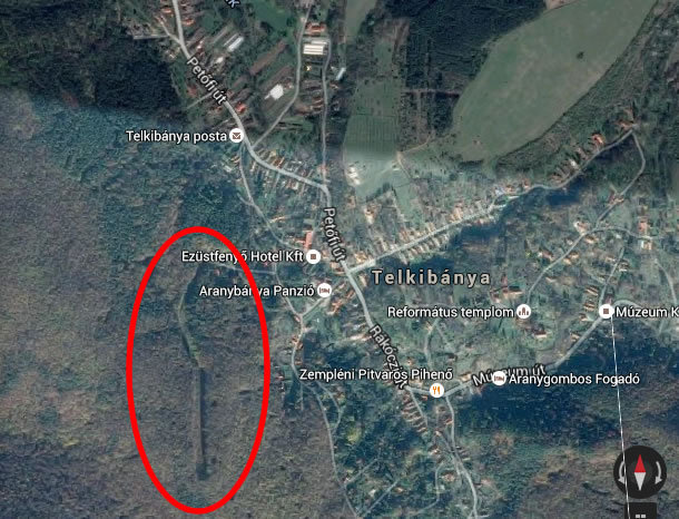 A sípálya helye a Google Maps felvételén