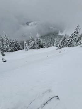 Ez a délies lejtő egy héttel ezelőtt erősen tavaszias arcát mutatta, most freeride álom