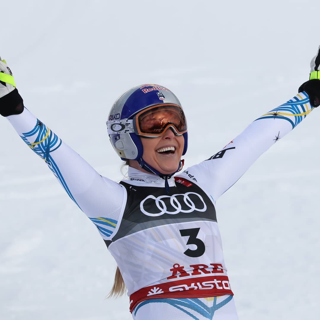 Vonn 3-as rajtszámmal a harmadik helyen (Kép: Alpina VM i Åre 2019)