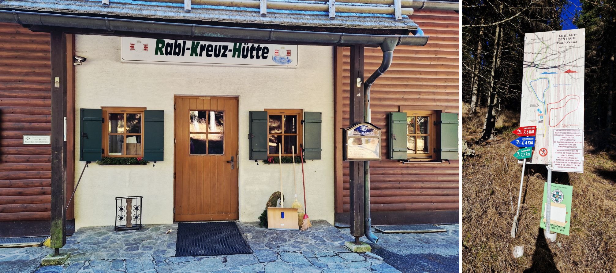 A Rabl-Kreuz-Hütte és a háztól induló sífutópályák, melyek csak természetes hó esetén használhatók