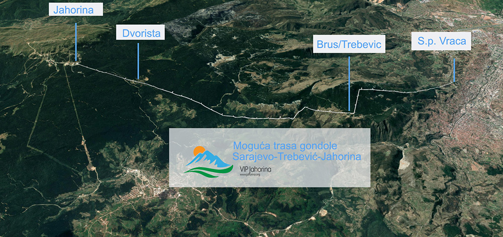 A lift tervezett útvonala Szarajevó és Jahorina között