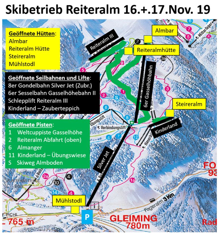 Reiteralm: szombat-vasárnap üzemelő hütték, liftek és pályák
