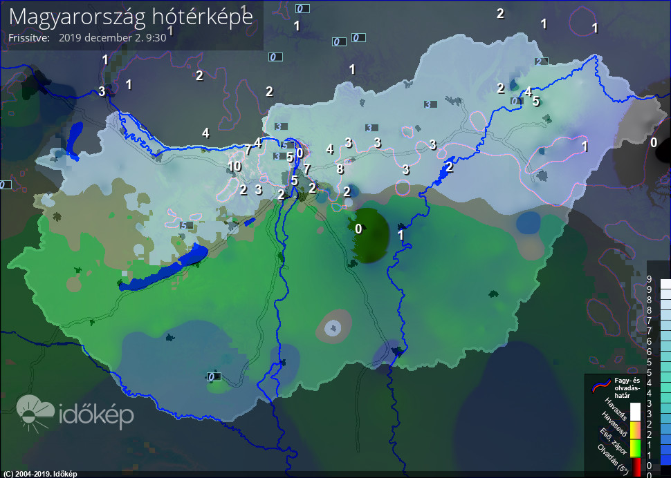 Hóvastagság az Időkép mérései szerint 9:30-kor