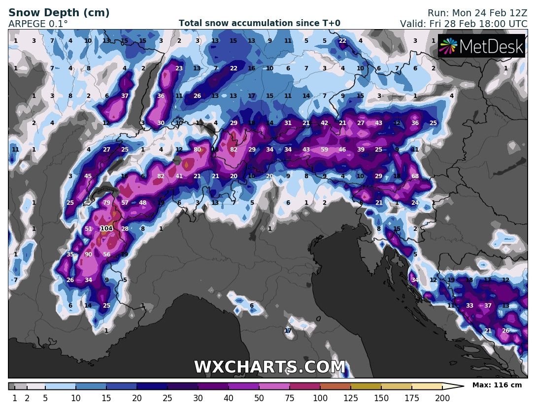 Várható hómennyiség eloszlása péntekig