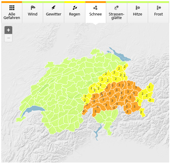 Svájc: a barnával jelölt részeken hullhat a legtöbb hó