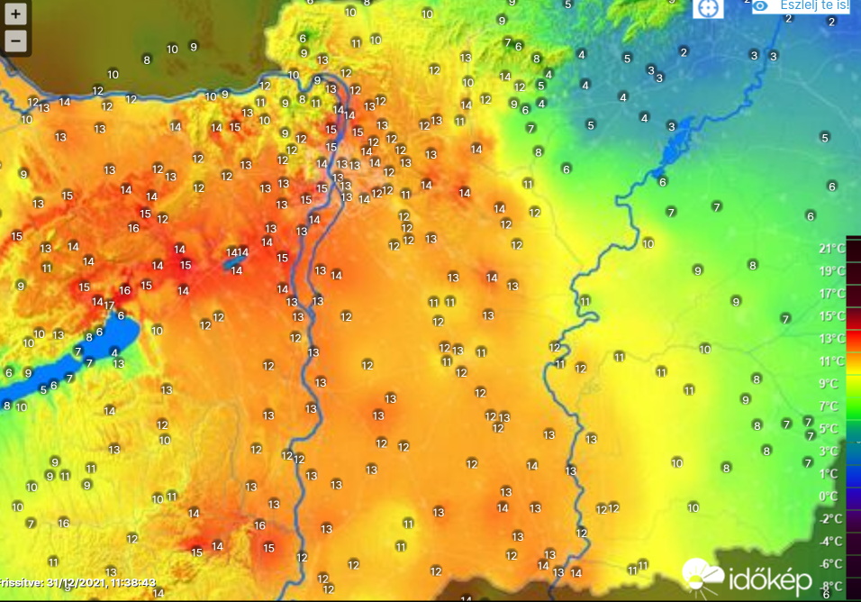 Mai helyzet Eplény és Visegrád közelében (Kép: idokep.hu)