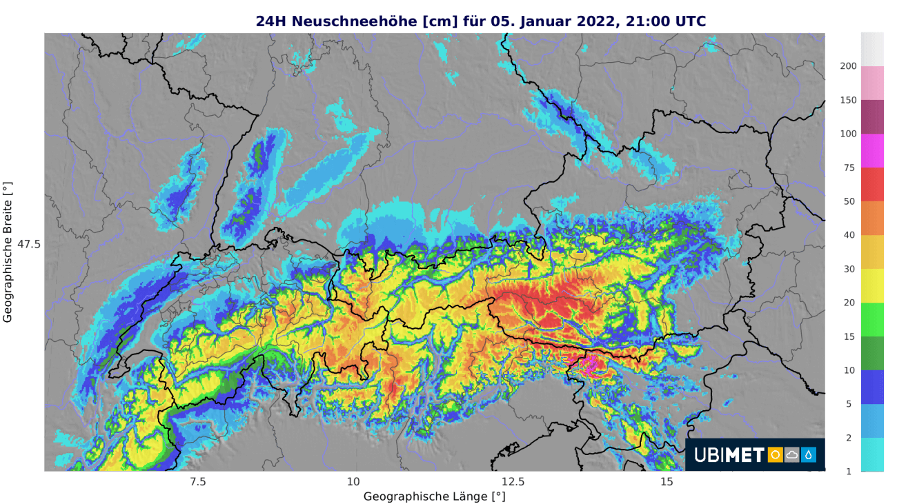 A csütörtökre várható 24 órás friss hó mennyisége
