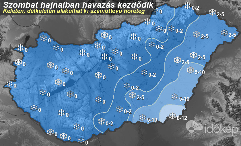 Az Időkép előrejelzése a várható havazás mennyiségéről