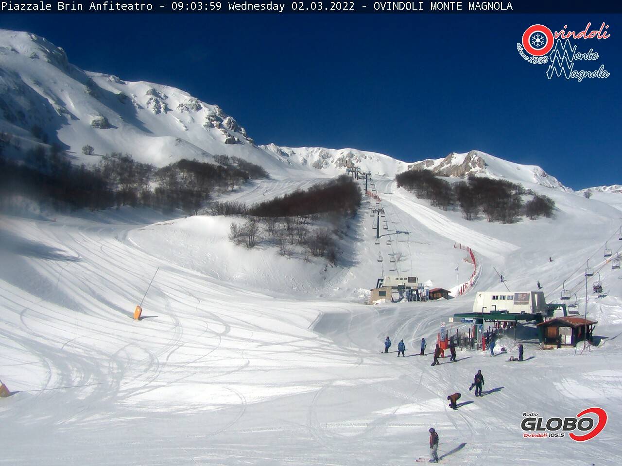 Webkamera. A közeli Ovindoli síterepe a havazás után. A 80-as években Vatikánból ide járt ki titokban síelni II. János Pál pápa