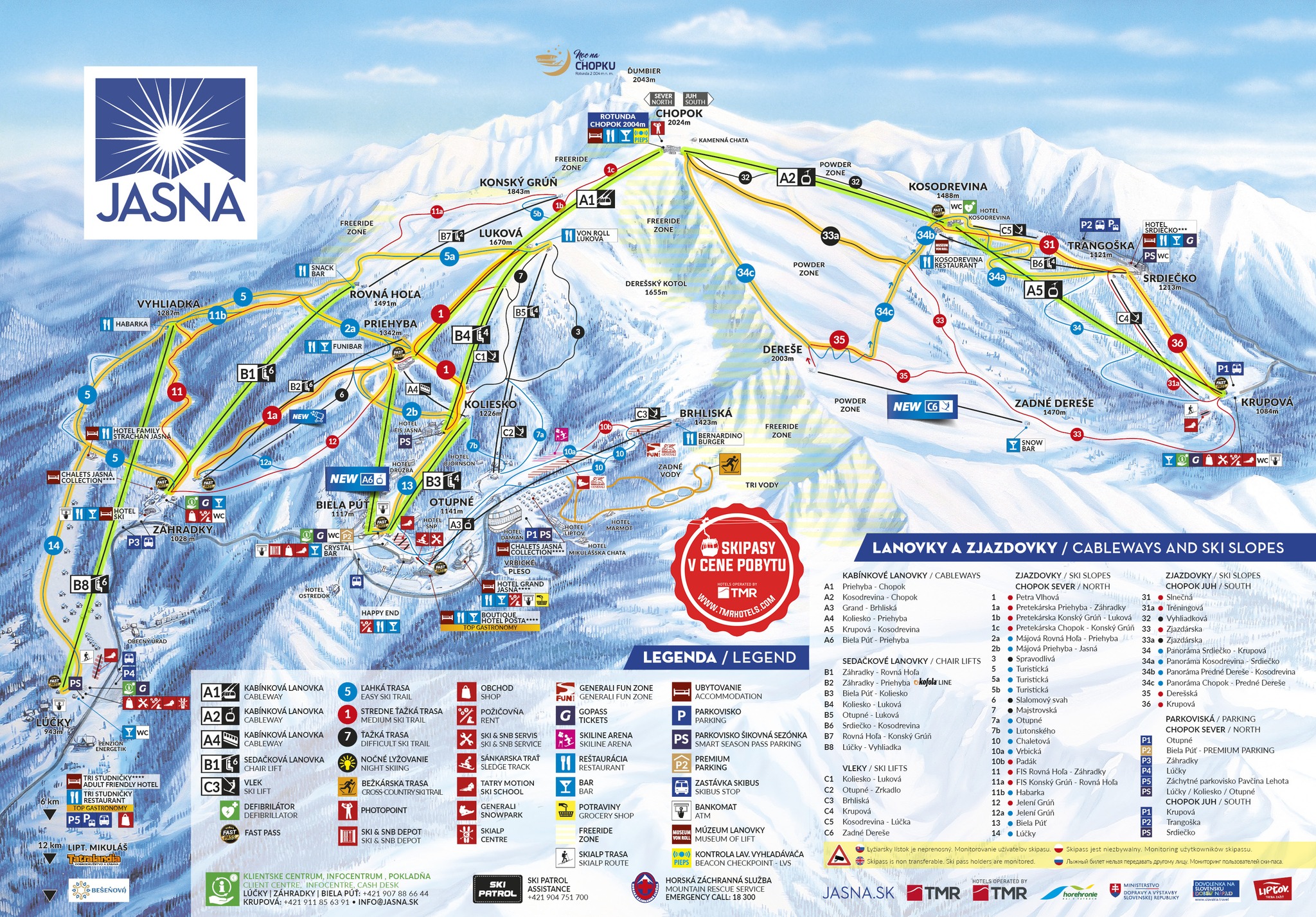 A zölddel és sárgával jelölt pályák és liftek üzemelnek hétvégén Chopokon