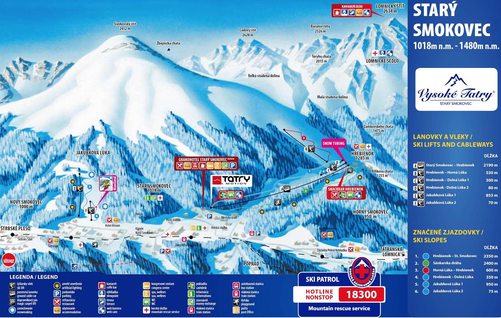 Stary Smokovec avagy Ótátrafüred egykori sítérképe - ezen még látszanak a régi síliftek és pályák a Hrebienokon