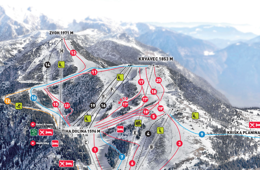 Térképen az új lift nyomvonala a 13-as és 14-es pályák között