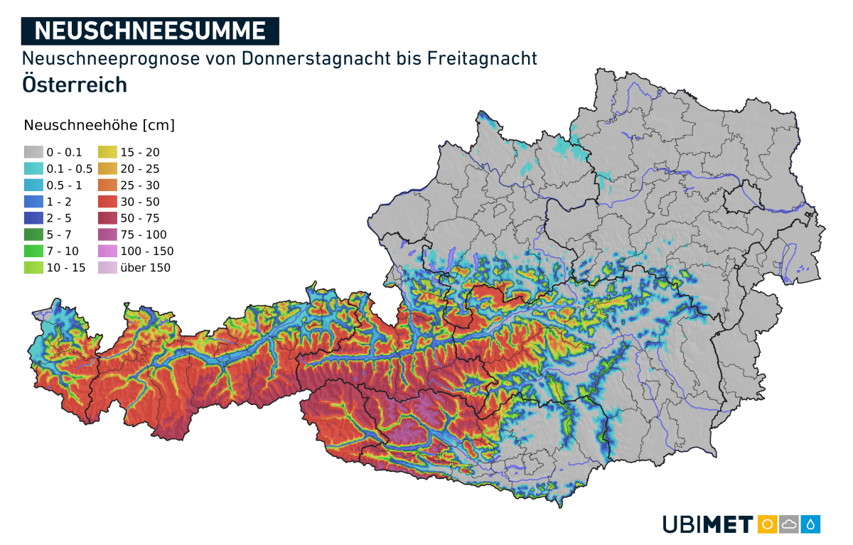Az Ubimet előrejelzett havazása péntekre. Az egyik első előrejelzés, még vannak benne bzonytalan tényezők.
