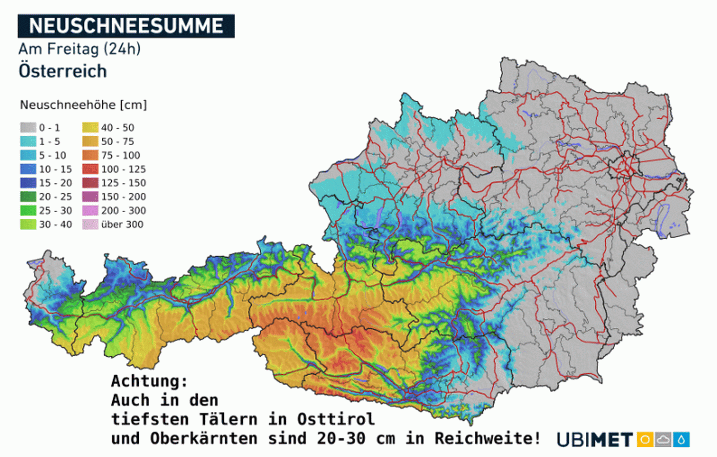 Az Ubimet legfrissebb előrejelzése Ausztriára
