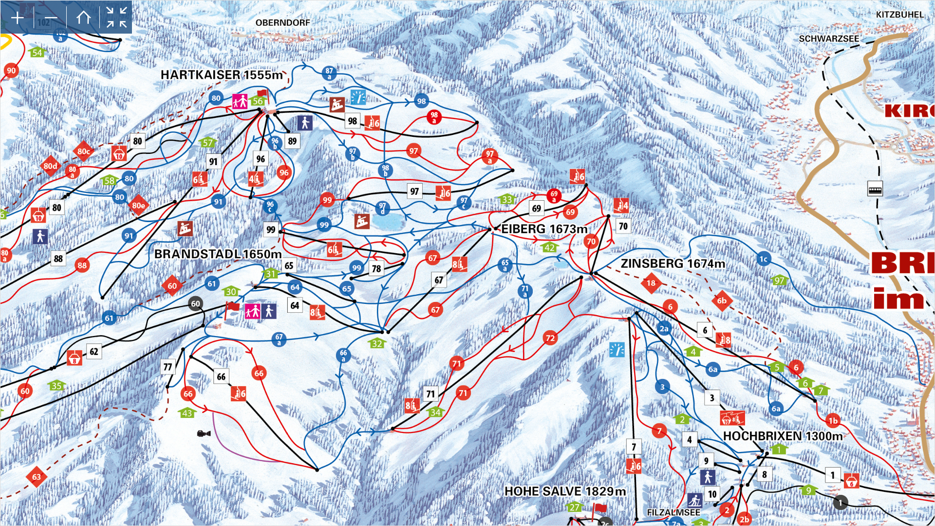 A 67-es számú felvonó a térképen, ami az Eiberg csúcsra igyekszik - Fotó: skiresort.at